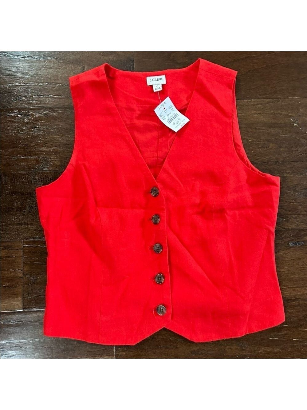 J.Crew-Button-front linen-blend vest, red size 6-NWT - Picture 8 of 15